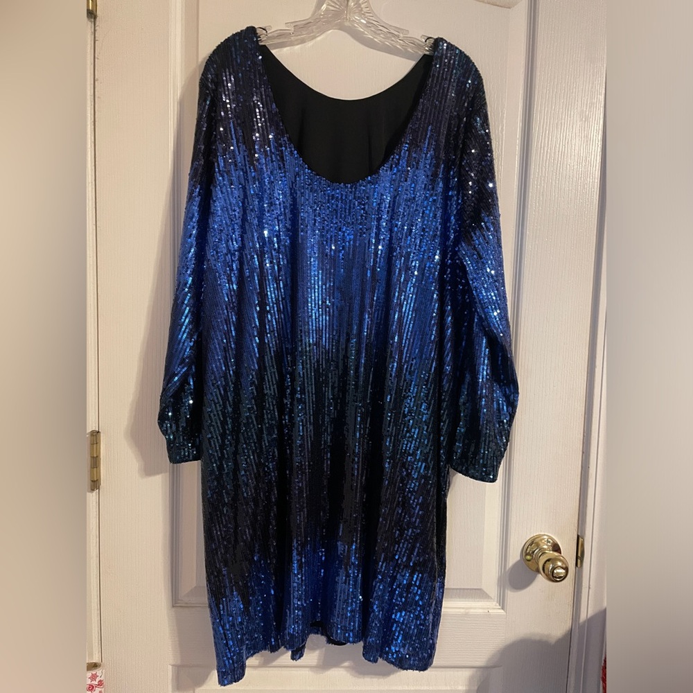 NWT Chelsea28 Blue Stunning Sequin Dress 2X‎ Party Cocktail Formal Cruise Bridal - Picture 4 of 4